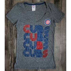 Campus Lifestyle Chicago Cubs T-Shirt Women Medium Gray V-Neck Tri-Blend Graphic